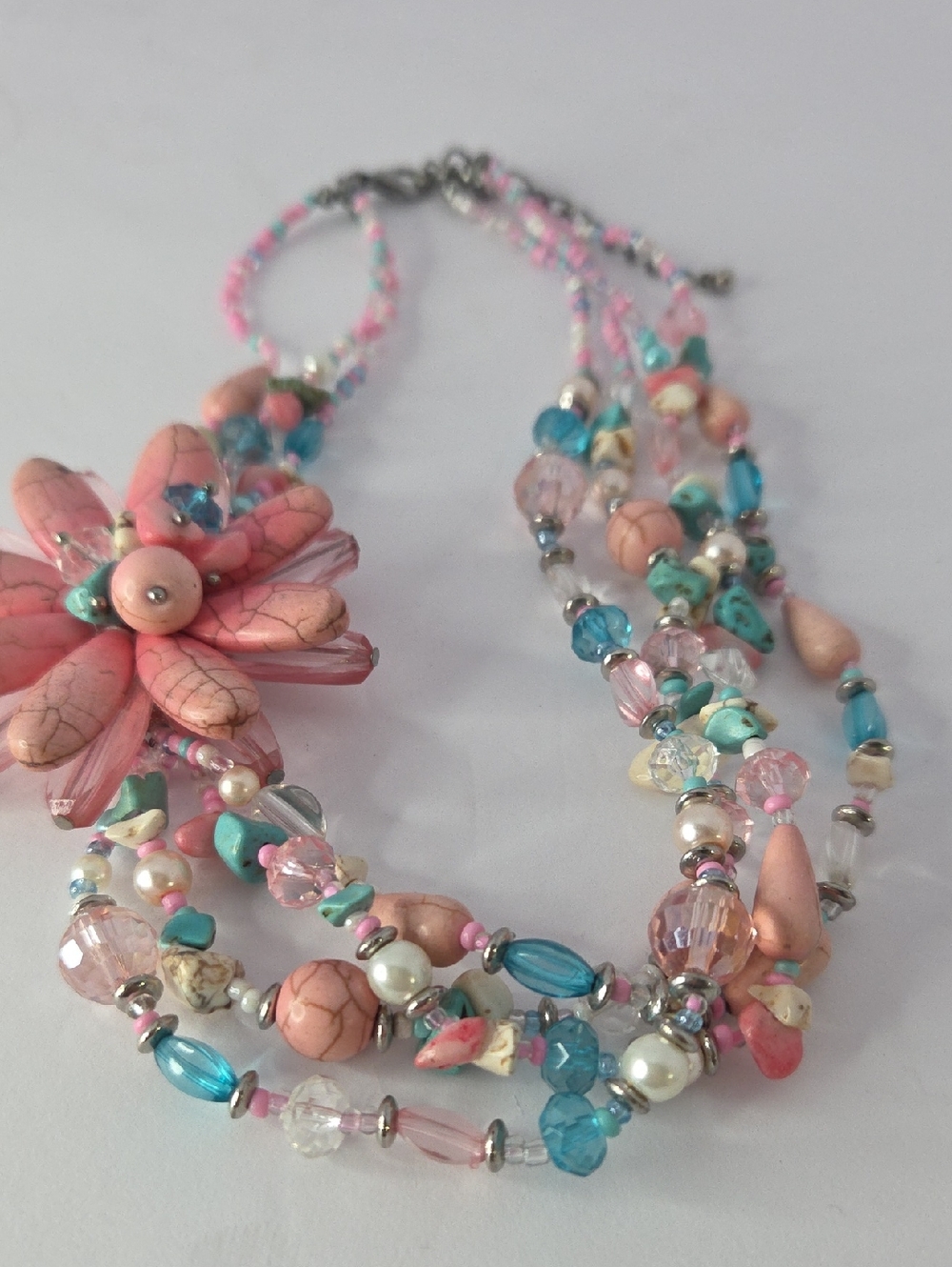 Multi-strand floral beaded necklaces  7" drop with 2" extender